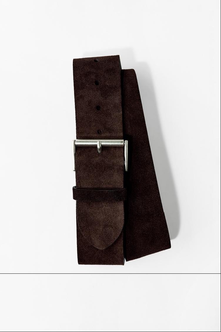 Brown suede belt with silver buckle