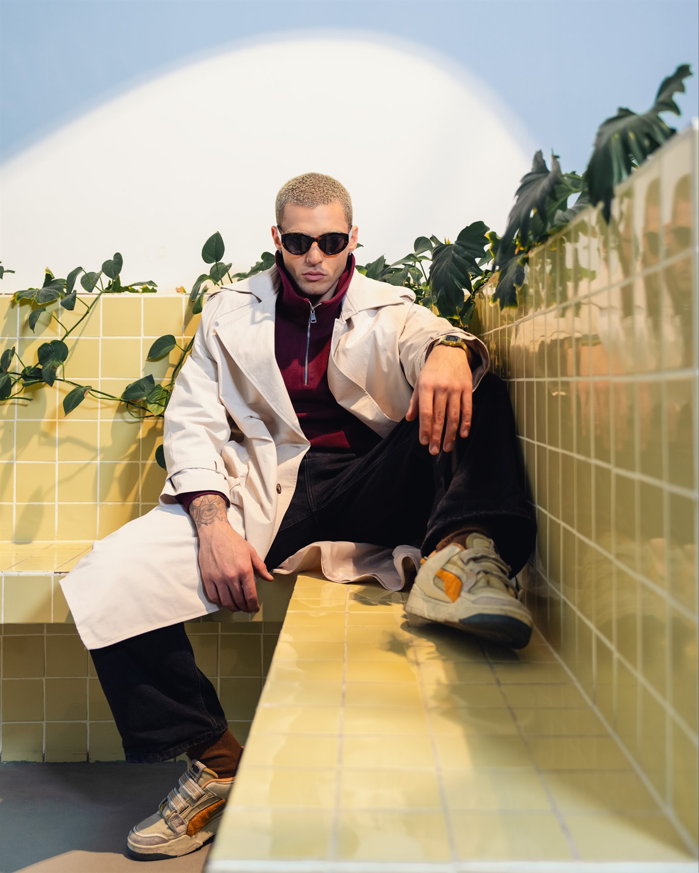 Model wearing a cream layered coat